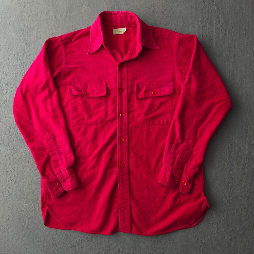 Vintage 70s LL Bean Red Chamois Cloth Shirt 15.5 Heavyweight Flannel